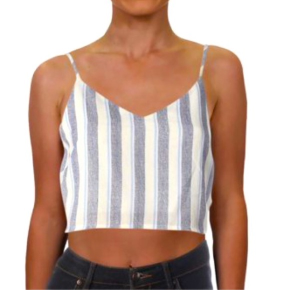 Aqua Tops - Aqua Brand Striped Crop Top Navy/white Sz S